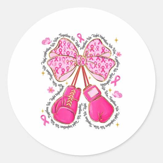 Nk Ribbon Bow Boxing Gloves Breast Cancer Awarenes Runder Aufkleber (Vorderseite)