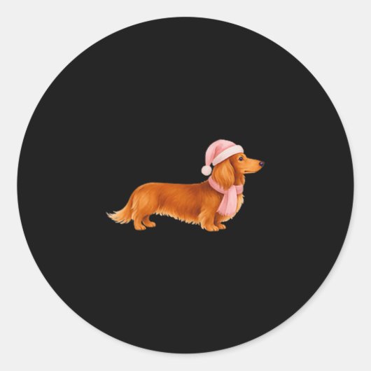 Nk Santa Red Long Haired Dachshund Christmas Runder Aufkleber (Vorderseite)