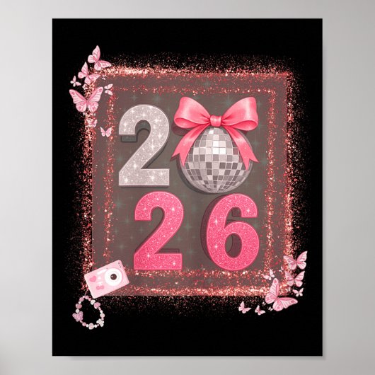 Nk Sparkle Disco Bow 2026 Coquette Happy New Year Poster (Vorne)