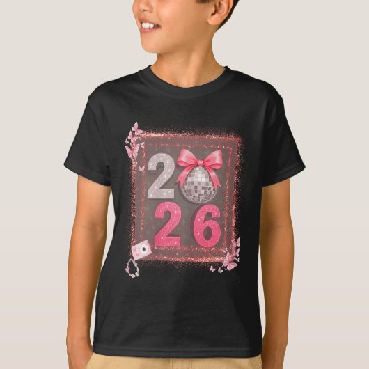 Nk Sparkle Disco Bow 2026 Coquette Happy New Year  T-Shirt (Vorderseite)