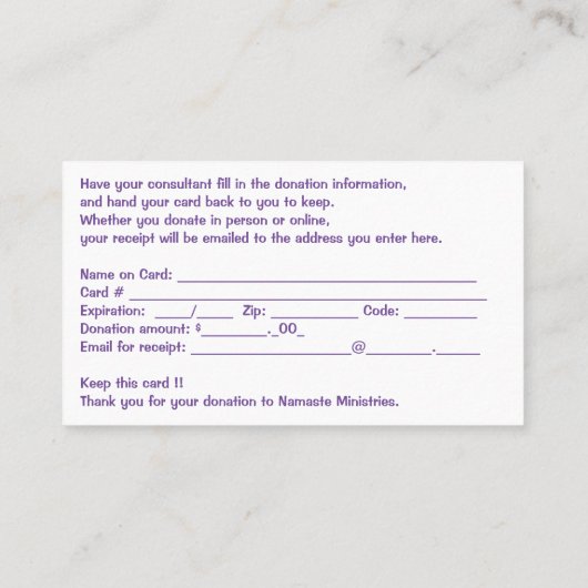 NM-Spendenkarte Visitenkarte (Rückseite)