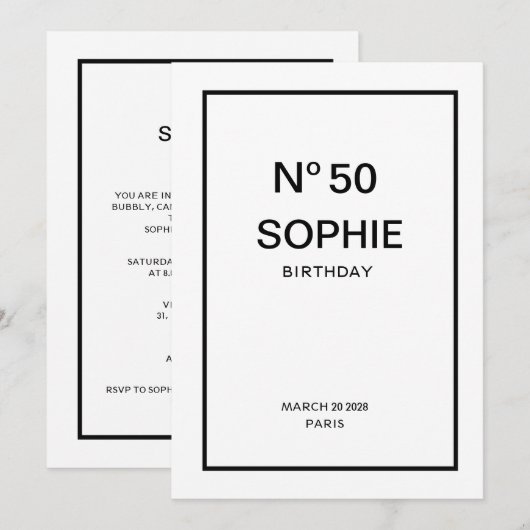 No 50 French Chic 50th Birthday Party Einladung (Vorne/Hinten)