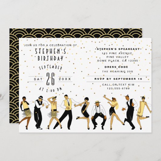 NO AGE Art Deco/Great Gatsby/1920s Birthday Party Einladung (Vorne/Hinten)