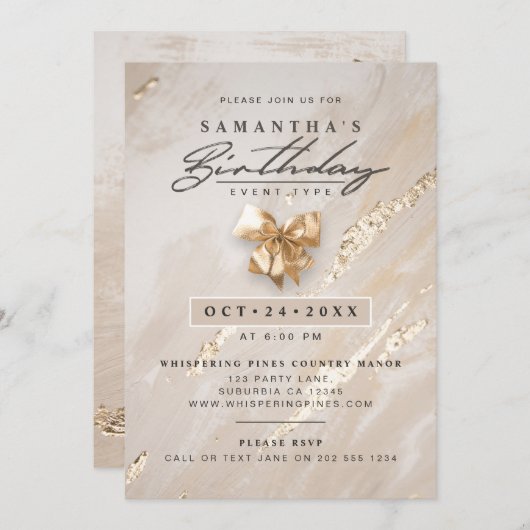 NO AGE Moderne Elegante Imitate Goldene Frische Pa Einladung (Vorne/Hinten)