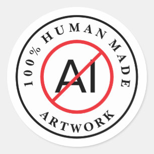 No AI 100% Human Made Artwork Runder Aufkleber