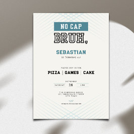No Cap Bruh Pizza Games Cake Boy Birthday Einladung