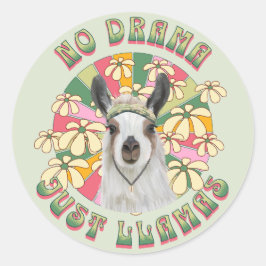 No Drama Just Llamas - Niedlich Groovy Boho Llama Runder Aufkleber