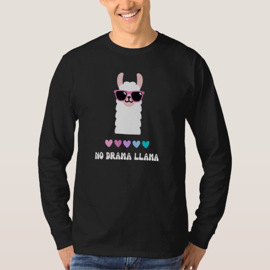 No Drama Llama Cute Animal Groovy Retro Pink Purpl T-Shirt (Vorderseite)