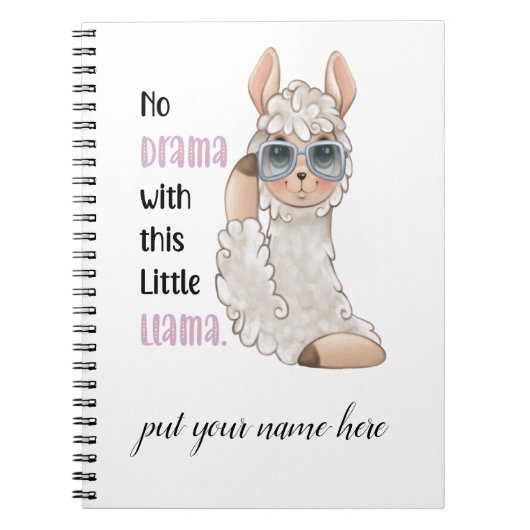 No Drama Llama Editierbares Notebook Notizblock (Vorderseite)