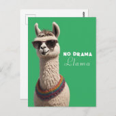 No Drama Llama Funky Alpaca Sonnenbrille Grün Postkarte (Vorne/Hinten)