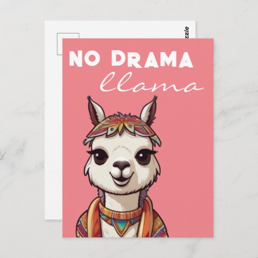 No Drama Llama Funky Hübsch Alpaca Girly Pink Postkarte (Vorne/Hinten)