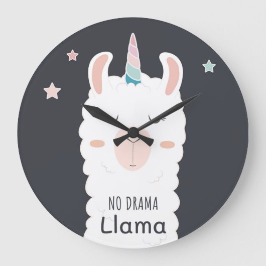 No Drama Llama Große Wanduhr (Vorderseite)