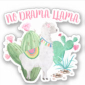 No Drama Llama Niedlich Llama and Cactus Vinyl Aufkleber (Vorderseite)