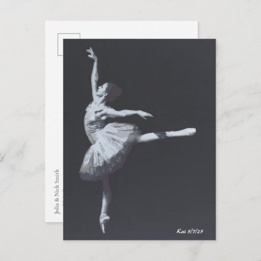No Drama, Only Freedom, Black & White Ballerina Postkarte (Vorne/Hinten)