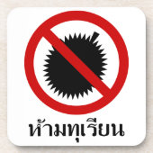 NO Durian Fruit ⚠ thailändisches Skriptzeichen ⚠ Getränkeuntersetzer (Vorderseite)