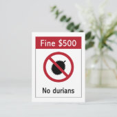 No Durians (2) Zeichen, Singapur Postkarte (Stehend Vorderseite)