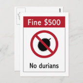 No Durians (2) Zeichen, Singapur Postkarte (Vorne/Hinten)