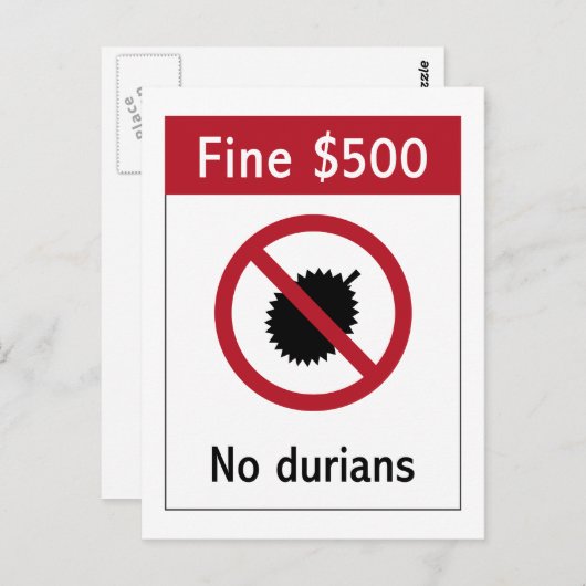 No Durians (2) Zeichen, Singapur Postkarte (Vorne/Hinten)