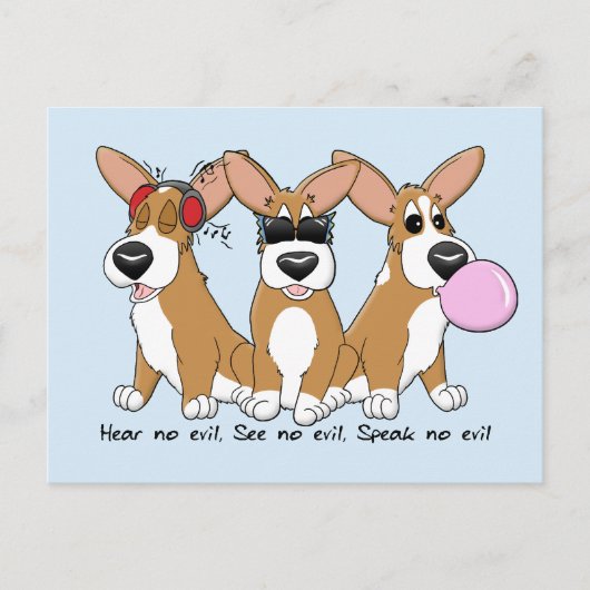 No Evil Corgi Trio Postcard Postkarte (Vorderseite)