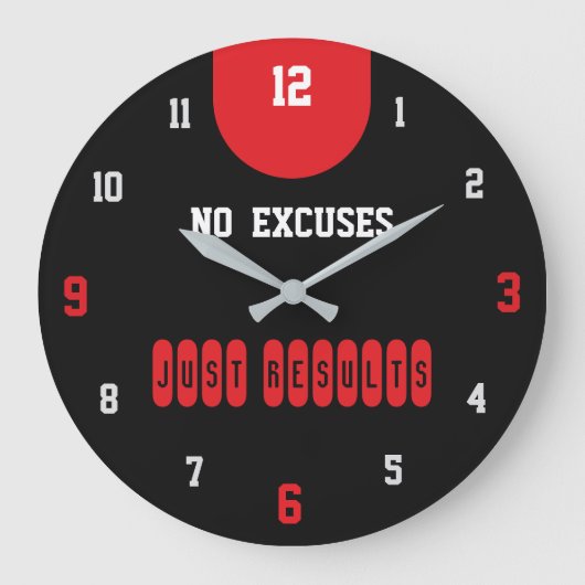 No Excuses Just Results Black Fitness Große Wanduhr (Vorderseite)
