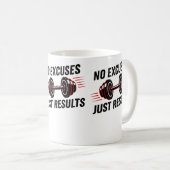 No Excuses Just Results Motivational Kaffeetasse (VorderseiteRechts)