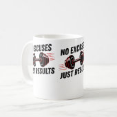 No Excuses Just Results Motivational Kaffeetasse (Vorderseite Links)