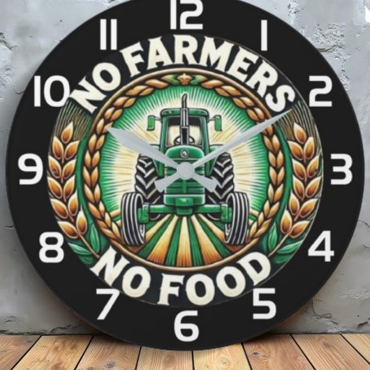 No Farmers No Food Tractor Emblem Große Wanduhr