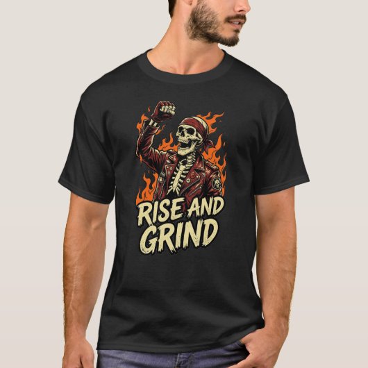 No Guts No Glory Skull Biker Rise And Grind Fire T-Shirt (Vorderseite)
