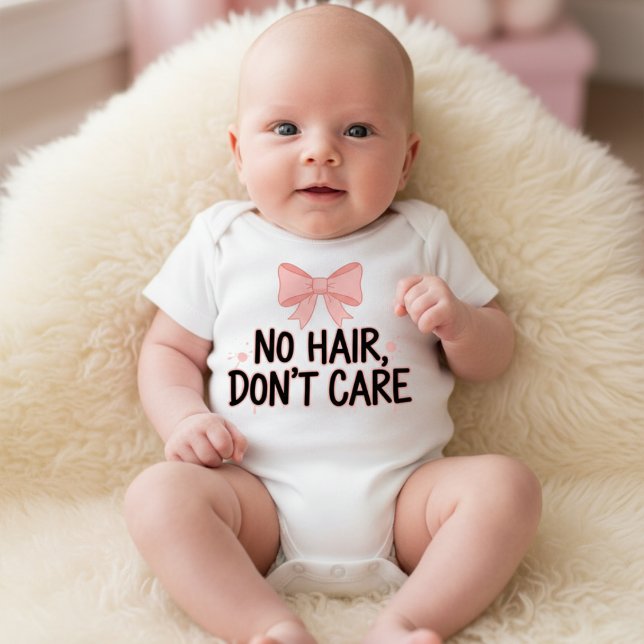 "No Hair Don't Care Pink Bow Baby Bodysuit  Baby Strampler (Von Creator hochgeladen)
