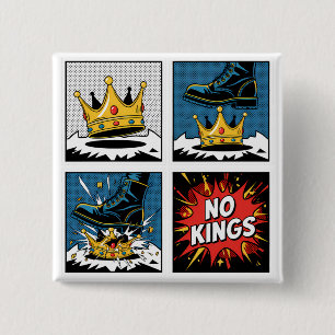 No Kings Cartoon Knopf Button