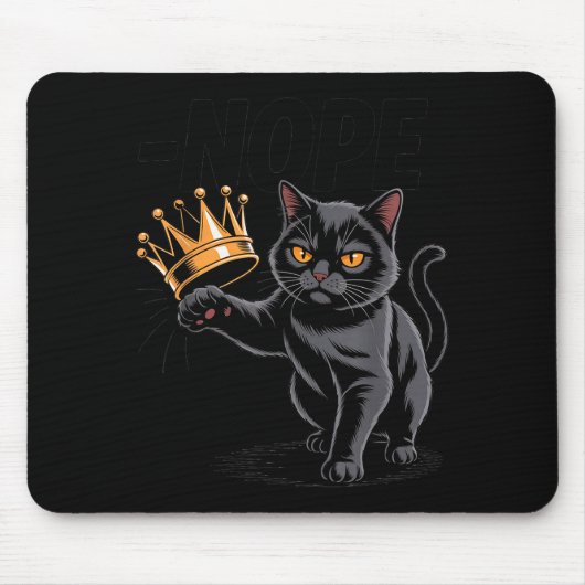 No Kings In America Funny Black Cat Kicking Crown Mousepad (Vorne)