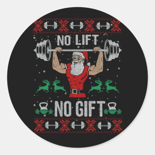 No Lift No Gift Ugly Christmas Sweater Gym Santa Runder Aufkleber (Vorderseite)