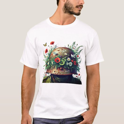 No More War: Peace Helmet Floral Design T-Shirt (Vorderseite)