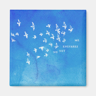 "No net ensnares me" + Vögel (weiß auf blau) Magnet
