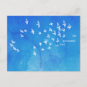 "No net ensnares me" + Vögel (weiß auf blau) Postkarte (Vorderseite)