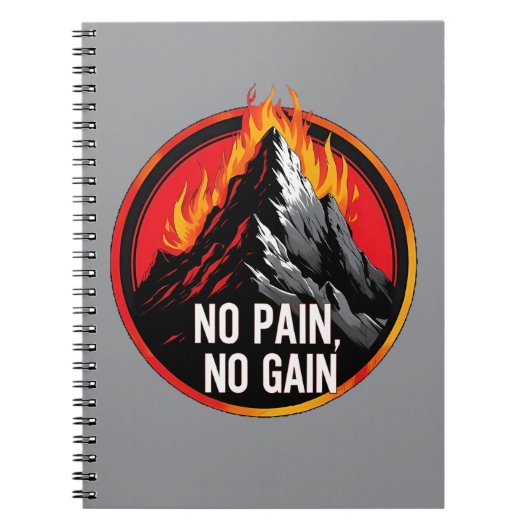 No Pain No Gain Burning Mountain Motivational Spir Notizblock (Vorderseite)