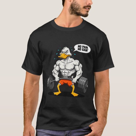 No Pain No Gain Funny Duck Weightlifter Joke Gym M T-Shirt (Vorderseite)