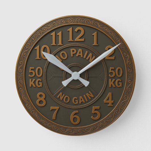 No pain no gain  gym fitness room workout  runde wanduhr (Vorderseite)