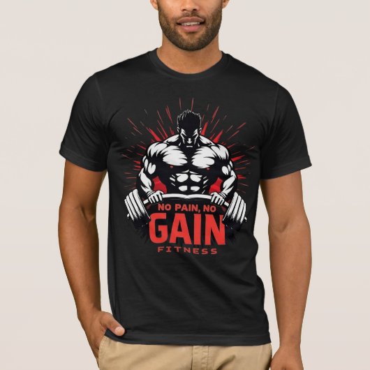No Pain No Gain – Hardcore Gym Fitness Design T-Shirt (Vorderseite)