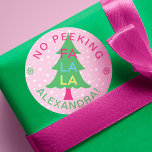 No Peeking Bright Neon Fa La Christmas Tree Runder Aufkleber<br><div class="desc">Add a pop of neon to your Christmas presents with our festive, fun, and neon-colorful no peeking sticker . Our design features a fun festive typographic design "Fa La La" and a bold neon Christmas tree design with falling white snow. Bright Yellow, green, magenta, and teal colors are used to...</div>