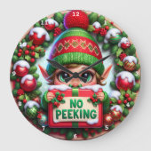 No Peeking Elf" - Spielerische Weihnachtsmauer Große Wanduhr (Vorderseite)