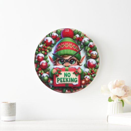 No Peeking Elf" - Spielerische Weihnachtsmauer Große Wanduhr (Zuhause)