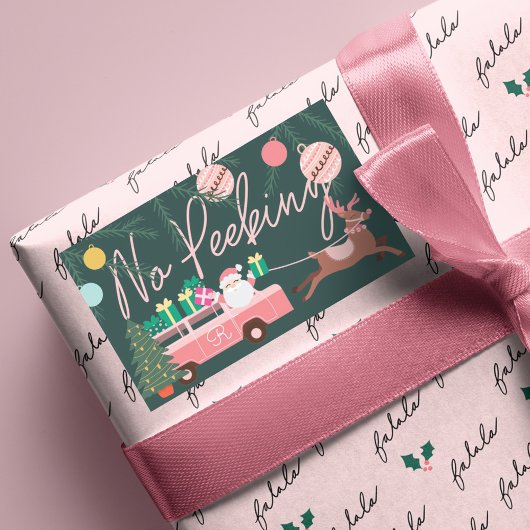 No Peeking Pink Christmas Van Santa & Reindeer Rechteckiger Aufkleber