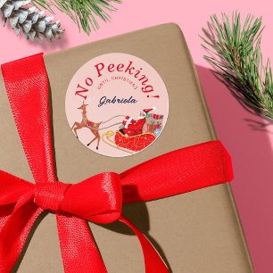 No Peeking Pink Vintage Weihnachten Runder Aufkleber