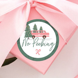 No Peeking Vintag Pink Christmas Van Runder Aufkleber