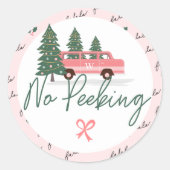 No Peeking Vintag Pink Christmas Van Runder Aufkleber (Vorderseite)