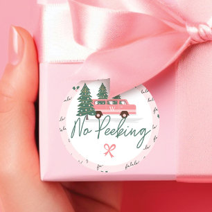 No Peeking Vintag Pink Weihnachten Van Runder Aufkleber
