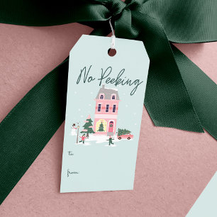 No Peeking Weihnachten Stadt & Baum Vintag Van Geschenkanhänger