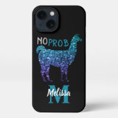 No Prob Llama Aqua blue ombre Glitzern Monogram iPhone Hülle (Rückseite)