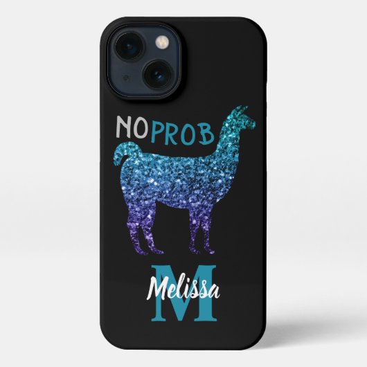 No Prob Llama Aqua blue ombre Glitzern Monogram iPhone Hülle (Rückseite)